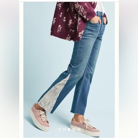 ANTHROPOLOGIE SZ 26 Pilcro High-Rise Sequined Flared Jeans - Picture 3 of 9